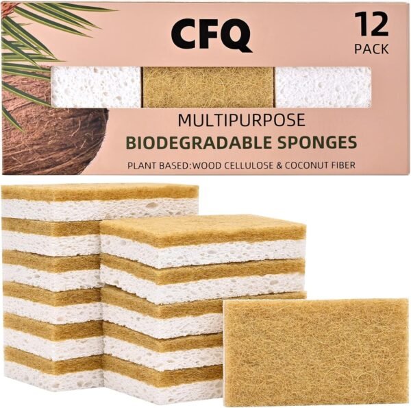 12 Pack Biodegradable Sponges - Sponges Kitchen Natural Sponges for Dishes Natural Sponge Dish Sponge - Eco Friendly Sponges Natural Kitchen Sponge