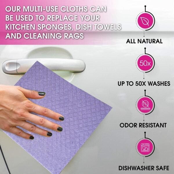 Swedish Dishcloths for Kitchen – Absorbent Kitchen Towels and Dishcloths Sets - Reusable Paper Towels - Dish Cloths for Washing Dishes and Cleaning Kitchen – Cellulose Sponge Cloths - Image 7