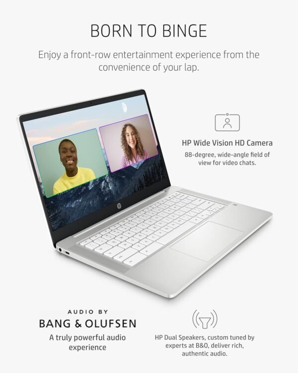 HP Chromebook 14 Laptop, Intel Celeron Processor, 4 GB RAM, 32 GB eMMC, 14” FHD (1920 x 1080) Chrome OS, Webcam & Dual Mics, Work, Entertainment, School, Long Battery Life (14a-na0170nr, 2021) - Image 6