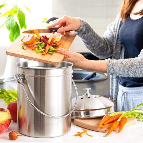 Utopia Kitchen Compost Bin for Kitchen Countertop - 1.3 Gallon Compost Bucket for Kitchen with Lid - includes 1 Spare Charcoal Filter (Silver) - Image 7