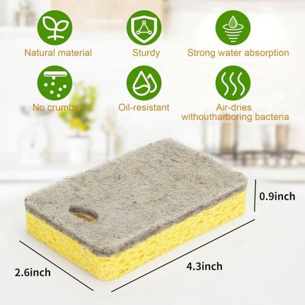 12 Pack Natural Kitchen Sponges, Plant-Based Biodegradable Sponge, Non-Scratch Scrubber for Dish & Sink Cleaning, Coconut Cellulose Household Dishwashing Color Bulk Sponges - Image 6