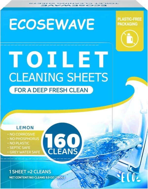 Toilet Bowl Cleaner Sheets,160 Cleans, Lemon,Friendly to your Septic,Plastic-Free Packaging,Sustainability, Toilet Bowl Cleaner Strips Great For Apartments, Dorms,Vanlife
