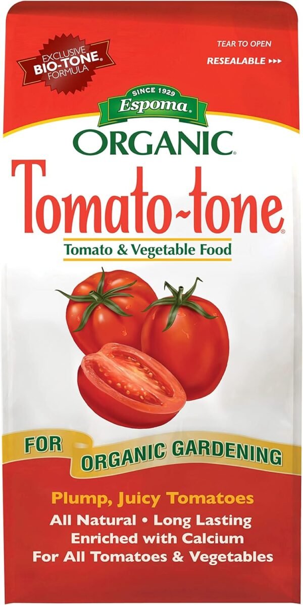 Espoma Organic Tomato-tone 3-4-6 with 8% Calcium. Organic Fertilizer for all types of Tomatoes and Vegetables. Promotes flower and fruit production. 8 lb. Bag