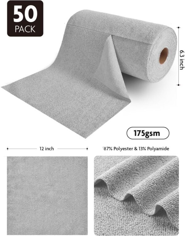 Tear-Away Paperless Paper Towels Roll- 50 Pack, 12x12'', Reuseable Washable Cloth for Home Kitchen Cleaning (Gray) - Image 5