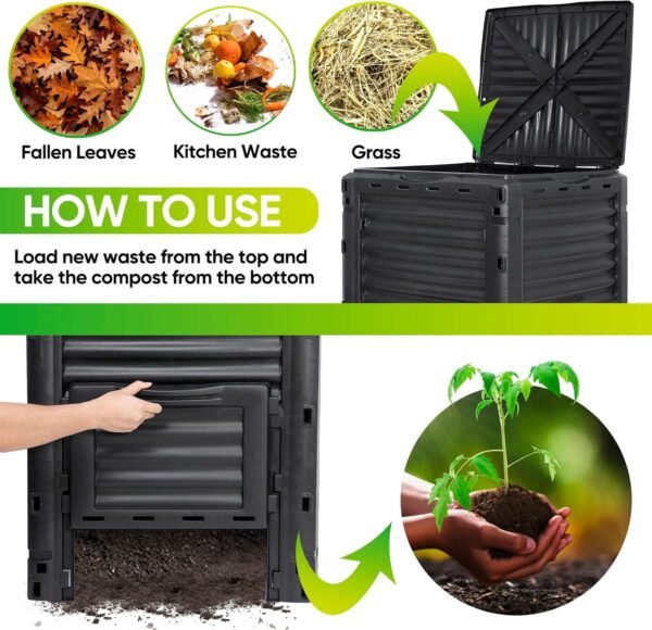 F2C Garden Compost Bin from BPA Free Material -80 Gallon(300 L) Large Compost Bin Aerating Outdoor Compost Box Easy Assembling, Lightweight, Fast Creation of Fertile Soil, Black - Image 8