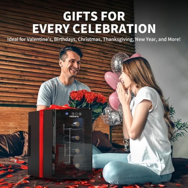 NEEDONE Wine Fridge, 8 Bottle Wine Cooler/Chiller with Wine Rack, Queit Fast Cooling Thermoelectric Wine Cabinet Cellar for Red White Sparkling, Energy Efficient Gifts for Women Men - Image 9