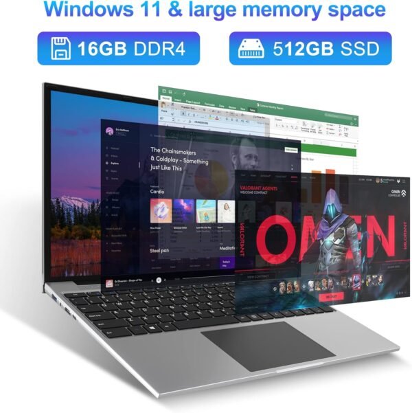 jumper 16 Inch Laptop, 16GB RAM 512GB SSD, Quad-Core Celeron N5095, 1920x1200 FHD IPS Screen, Windows 11 Laptops Computer with Four Stereo Speakers, Cooling System, Numeric Keypad, HD Webcam. - Image 4