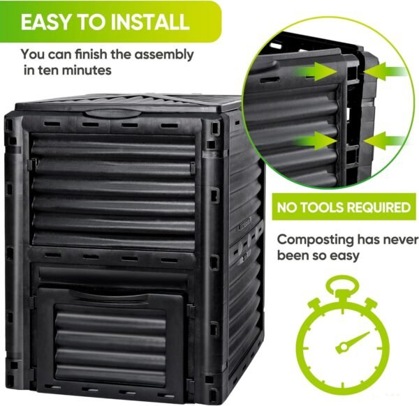 F2C Garden Compost Bin from BPA Free Material -80 Gallon(300 L) Large Compost Bin Aerating Outdoor Compost Box Easy Assembling, Lightweight, Fast Creation of Fertile Soil, Black - Image 5