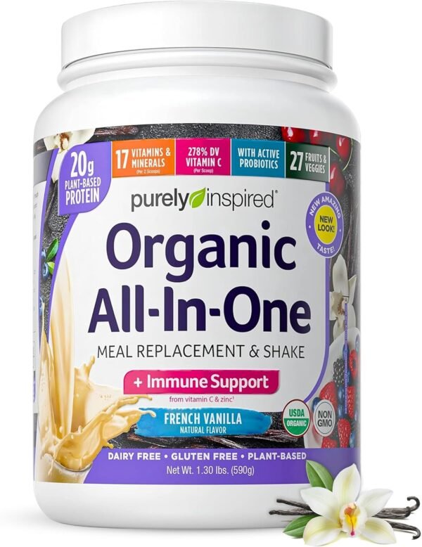 Meal Replacement Shake, Organic | Purely Inspired All-in-One Plant Based Protein Powder for Women & Men Shake Vanilla, 1.3 Pounds