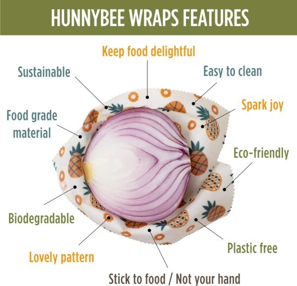 Versatile Beeswax Wraps,Set of 7-Fresh Food Keeper, Durable & Easily Cleaned, Sustainable Step Towards a Zero-Waste Kitchen, Unique Designs (Pineapple, Cactus, Star) - Image 4