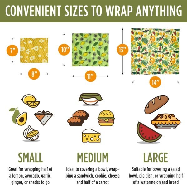 Versatile Beeswax Wraps,Set of 7-Fresh Food Keeper, Durable & Easily Cleaned, Sustainable Step Towards a Zero-Waste Kitchen, Unique Designs (Honeycomb, Lemon, Tropical Animals) - Image 2