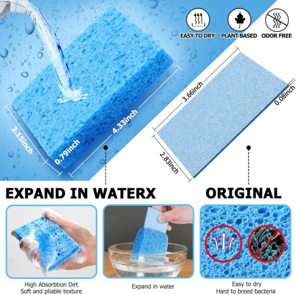 12 Counts Multipurpose Kitchen Sponges Pack Compostable Biodegradable Cellulose Sponges 18X Super Absorption Compressed Eco Household Sponges - Image 3