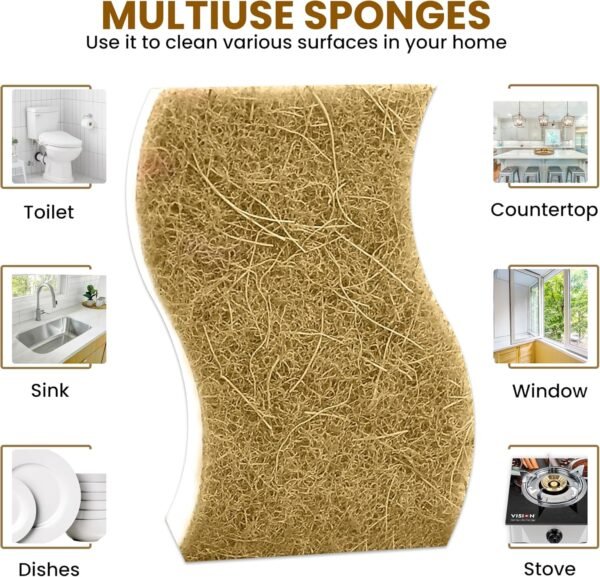 12PCS Natural Kitchen Sponges - Biodegradable Non-Scratch Cellulose and Coconut Fiber Sponge - Pack of 12 Compostable Sustainable and Durable Sponges for All Surfaces - EcoFriendly Sponge for Dishes - Image 6
