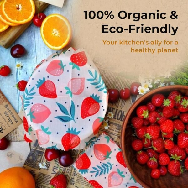 10 Pack Strawberries Beeswax Wraps, 100% Organic, Eco Friendly, Zero Waste, Reusable, Washable - Kitchen Food Storage for Breads, Fruits, Vegetables | 4pcs Small, 3pcs Medium, 3pcs Large - Image 7