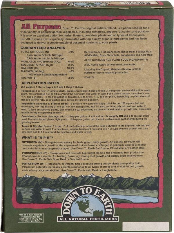 Down To Earth All Natural Fertilizers Organic Multi Purpose Mix 4-6-2, 5 lb - Image 2