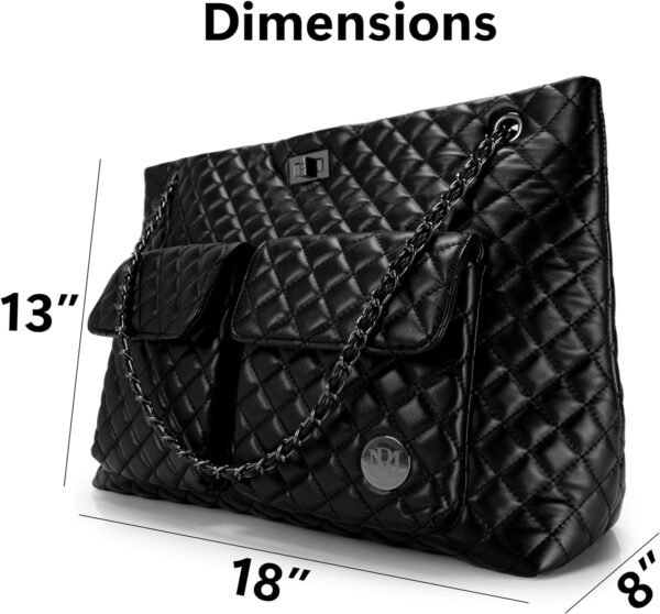 Badgley Mischka Diana Quilted Vegan Leather Tote Weekender Travel Bag - Image 4