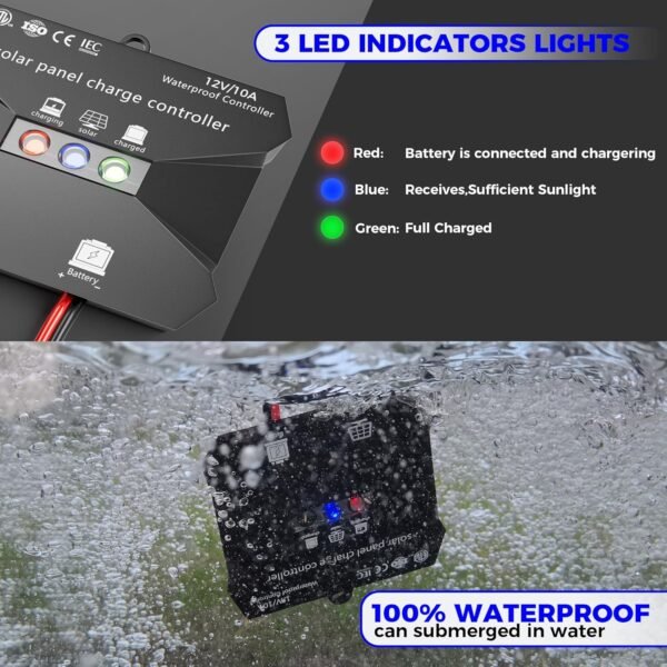 Solar Panel Kit 20W 12V, Solar Battery Trickle Charger Maintainer, Waterproof Solar Panel + Upgrade Charge Controller + Adjustable Mount Bracket for Boat RV Motorcycle Marine - Image 3