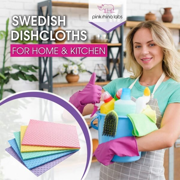 Swedish Dishcloths for Kitchen – Absorbent Kitchen Towels and Dishcloths Sets - Reusable Paper Towels - Dish Cloths for Washing Dishes and Cleaning Kitchen – Cellulose Sponge Cloths - Image 3