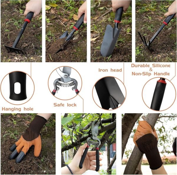 Giftable Garden tool set,Alloy Gardeners Gardening Tools Fashion Horticulture Flower Style Storage Yard Tool Organizer Handbag,Soil Shovel Weeding Rake for Digging, Planting and Pruning,Gift for Women - Image 3
