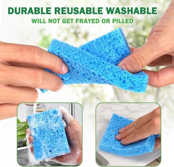 12 Counts Multipurpose Kitchen Sponges Pack Compostable Biodegradable Cellulose Sponges 18X Super Absorption Compressed Eco Household Sponges - Image 4