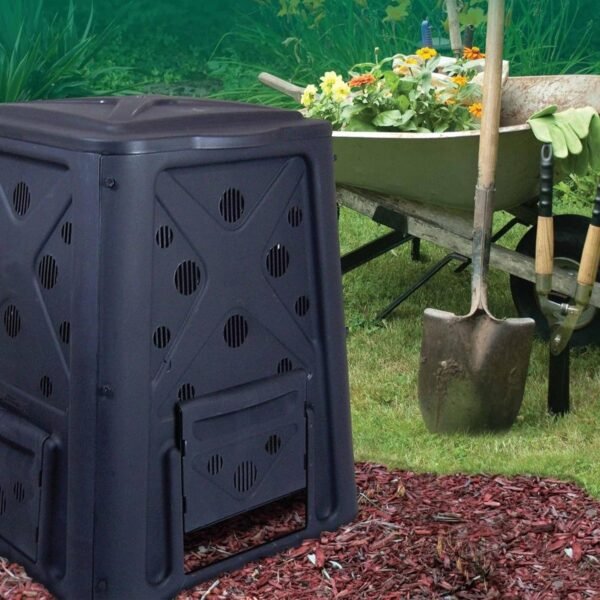 Redmon 65 Gallon Outdoor Compost Bin with Snapping Lift Off Lid, 4 Door Access, and Multiple Vent Holes for Garden and Landscaping, Black - Image 3