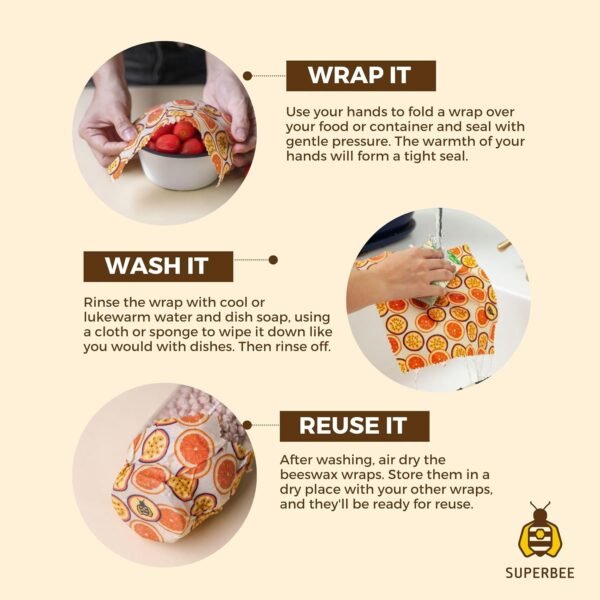 SUPERBEE Beeswax Wrap Roll XL, Reusable Beeswax Wrap for Food, Wrap Roll, Reusable Bees Wrap Paper for Wrapping Vegetables, Cheese Paper, Bowl Covers and Sandwich Wrapping Paper, Hexagonia - 35x13" - Image 4