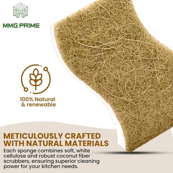 12PCS Natural Kitchen Sponges - Biodegradable Non-Scratch Cellulose and Coconut Fiber Sponge - Pack of 12 Compostable Sustainable and Durable Sponges for All Surfaces - EcoFriendly Sponge for Dishes - Image 3