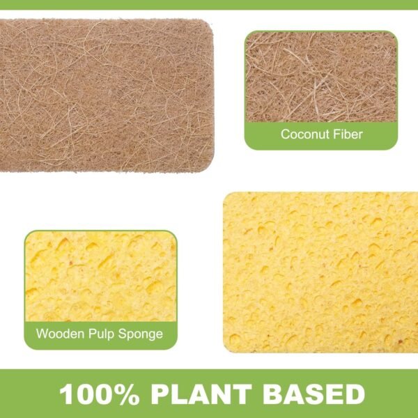 12 Pack Non-Scratch Scrub Sponge, Natural Kitchen Sponges for Cleaning Kitchen, Eco Friendly Biodegradable Sponges for Dishes, No-Stick Cookware - Image 2