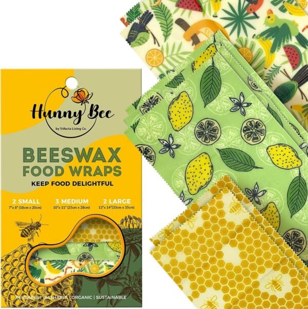 Versatile Beeswax Wraps,Set of 7-Fresh Food Keeper, Durable & Easily Cleaned, Sustainable Step Towards a Zero-Waste Kitchen, Unique Designs (Honeycomb, Lemon, Tropical Animals) - Image 8