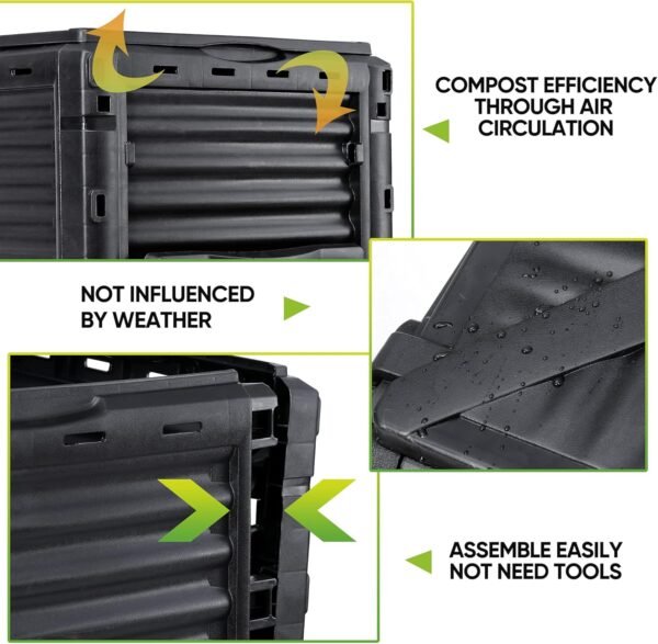 F2C Garden Compost Bin from BPA Free Material -80 Gallon(300 L) Large Compost Bin Aerating Outdoor Compost Box Easy Assembling, Lightweight, Fast Creation of Fertile Soil, Black - Image 4