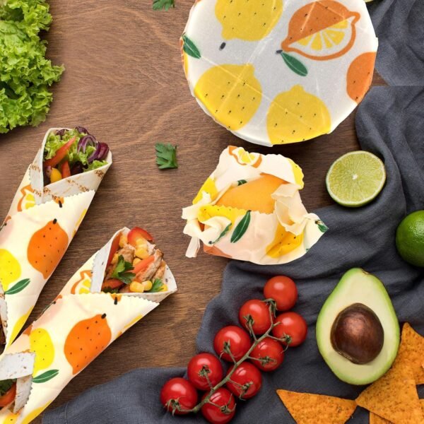 Organic Beeswax Wrap for Food, 3 Pcs Sustainable Beeswax Wraps, Bread Sandwich Wrapper Zero Waste Eco-friendly Biodegradable Lemon Pattern - Image 5