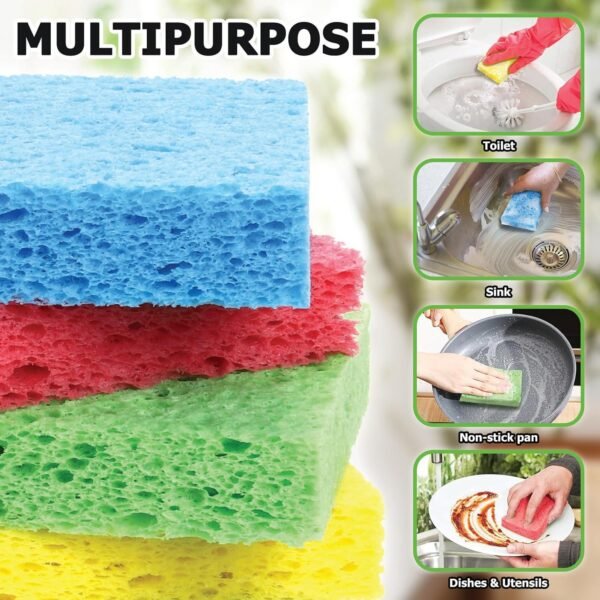 12 Counts Multipurpose Kitchen Sponges Pack Compostable Biodegradable Cellulose Sponges 18X Super Absorption Compressed Eco Household Sponges - Image 5