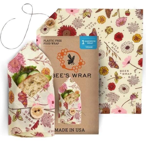 Bee's Wrap Reusable Vegan Alternative to Beeswax Food Wraps, Made in the USA, Eco Friendly Wraps for Food, Sustainable Bread Wraps, Organic Cotton Food Wraps, Sandwich Wrap for Bread, Vegan