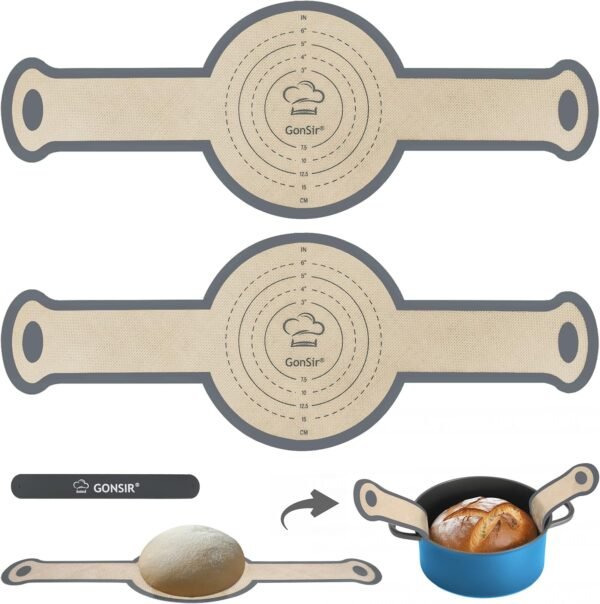 2 Pack Silicone Bread Sling, Non-Stick & Easy Clean Dutch Oven Baking Mat with Longer Handles, Silicone Baking Sling to Transfer SourDough Easily, Reusable Bread Mat Set with Storage Bracelets