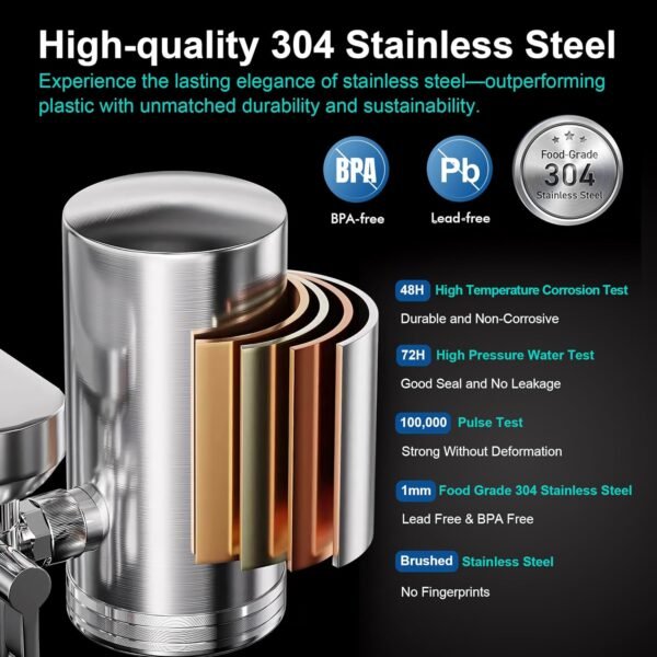 LCF 360° Rotating Stainless-Steel Faucet Water Filter - High Flow, Mineral-Enhanced Tap Water Filter, Reduces Chlorine, Heavy Metals and Bad Taste, Easy Install, 320 Gallons, Kitchen Sink Ideal - Image 4