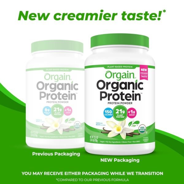 Orgain Organic Vegan Protein Powder, Vanilla Bean - 21g Plant Protein, 6g Prebiotic Fiber, No Lactose Ingredients, No Added Sugar, Non-GMO, For Shakes & Smoothies, 2.03 lb (Packaging May Vary) - Image 3