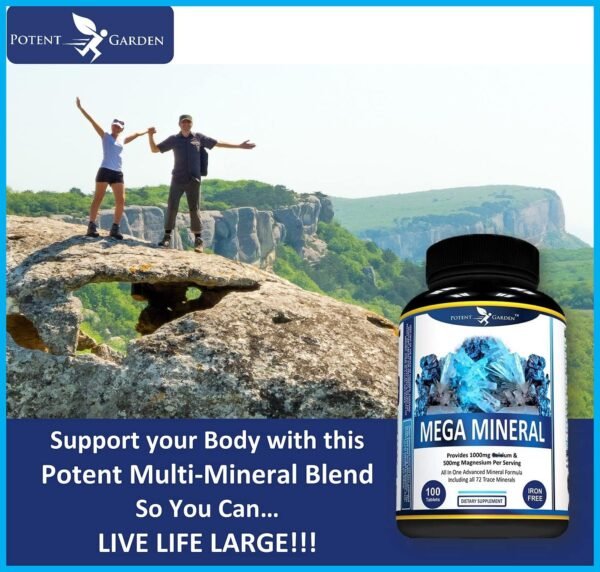 Mega Mineral Supplement Complete Mineral Complex with Calcium Magnesium Zinc Potassium Boron Selenium Chromium & 72 Trace Minerals Iron Free Calcium Supplement -100 Pills - Image 4