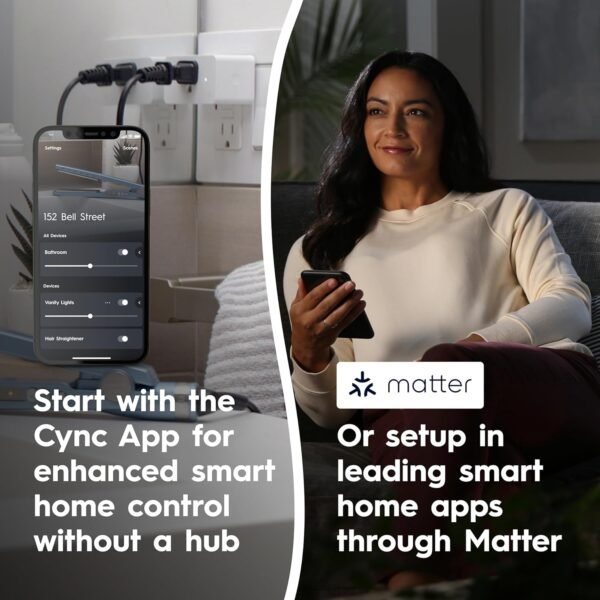 GE CYNC Indoor Smart Plug, Matter Compatible, Bluetooth and Wi-Fi Outlet Socket, Compatible with Alexa and Google Home, Voice Control Outlet (3 Pack) - Image 10