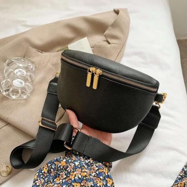 Leather Fanny Pack Crossbody Bags for Women Trendy Sling Bag for Women Small Crossbody Bags for Women Vacation Essentials Handbags Crossbody Purse Belt Bag Travel Backpack (Black) - Image 2