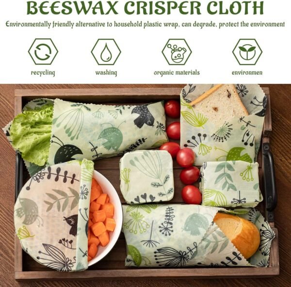 3 Pack Beeswax Wrap, Reusable Food Wraps, Eco-Friendly Reusable Beeswax Food Wraps Set, Zero Waste-Sustainable-Plastic-Free Food Storage Wrapper, 5S Apple, 1S,1M,1L/Flowers and Birds - Image 3