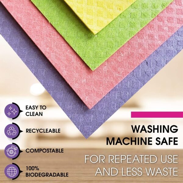 Swedish Dishcloths for Kitchen – Absorbent Kitchen Towels and Dishcloths Sets - Reusable Paper Towels - Dish Cloths for Washing Dishes and Cleaning Kitchen – Cellulose Sponge Cloths - Image 5