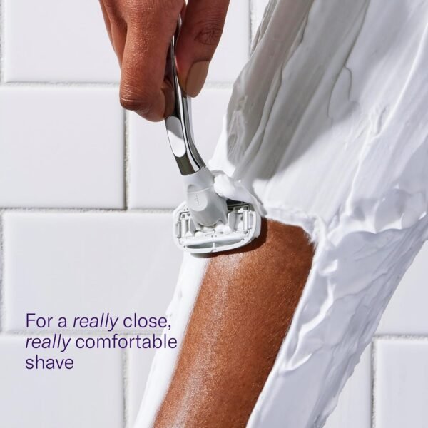Flamingo 5-Blade Razors for Women - 1 Razor Handle + 4 5-Blade Refills + 1 Shower Holder - Chrome - Image 2