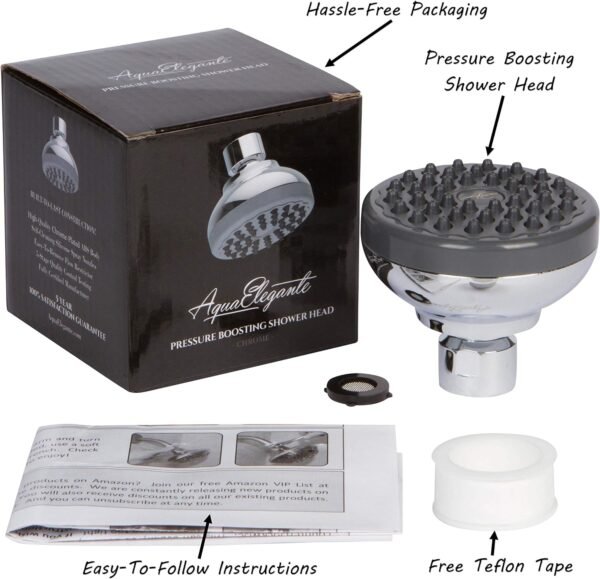 Pressure Boosting Shower Head - High Pressure Water Saver Showerhead Best For Low Flow Showers, 1.8 GPM - Chrome & California Certified - Image 2