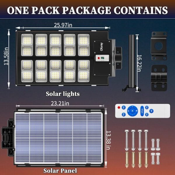 3200W Solar Street Light Outdoor Waterproof, 320800LM Solar Parking Lot Lights-Commercial Dusk to Dawn, IP67 6500k LED Street Light with Remote Control Motion Sensor for Garage, Yard, Barn - Image 5