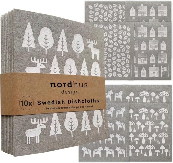 Swedish Dishcloths,10 Grey Cloths, Made in Sweden - Reusable, Washable Cellulose Cotton Kitchen Cloths - Replace Paper Towels, Wipes, Sponges, Dish Rags - Image 9