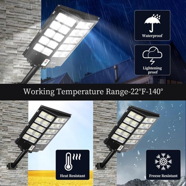 3200W Solar Street Light Outdoor Waterproof, 320800LM Solar Parking Lot Lights-Commercial Dusk to Dawn, IP67 6500k LED Street Light with Remote Control Motion Sensor for Garage, Yard, Barn - Image 3