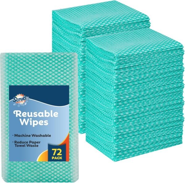SCRUBIT Reusable Cleaning Wipes, Handy Wipes for Kitchen and Office - Dish Cloths for Washing Dishes - Multi Purpose Disposable Cleaning Towels (12 x 20 in) 72 Pack (Green)