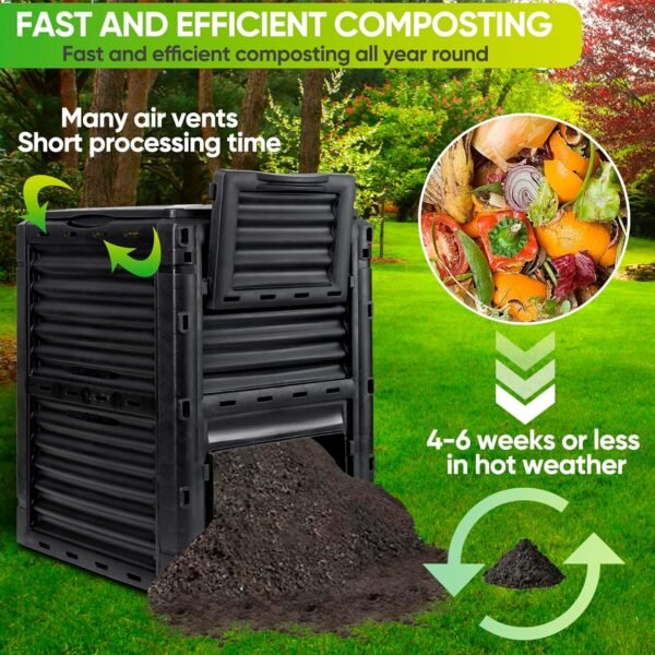F2C Garden Compost Bin from BPA Free Material -80 Gallon(300 L) Large Compost Bin Aerating Outdoor Compost Box Easy Assembling, Lightweight, Fast Creation of Fertile Soil, Black - Image 3