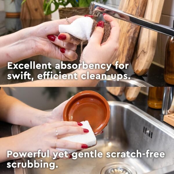 Natural Sponges for Dishes - More Durable and Genuinly Eco Friendly Sponges - 100% Coconut Sponge - Zero Polyester Odor Free Biodegradable Kitchen Sponges - Stiched Compostable Sponges by ZeroWastely - Image 4