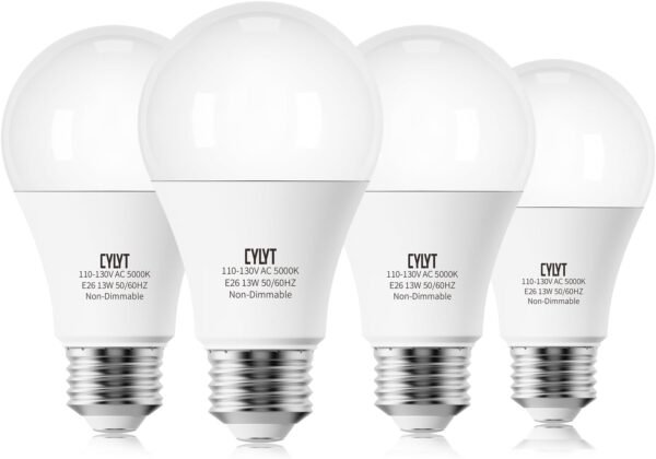 100W Equivalent Bright LED Light Bulbs, Daylight White 5000K A19 Lightbulbs, Focos LED para Casa, for Kitchen Bedroom Indoor, 1500 Lumens, E26 Standard Base, Non-Dimmable, 4-Pack